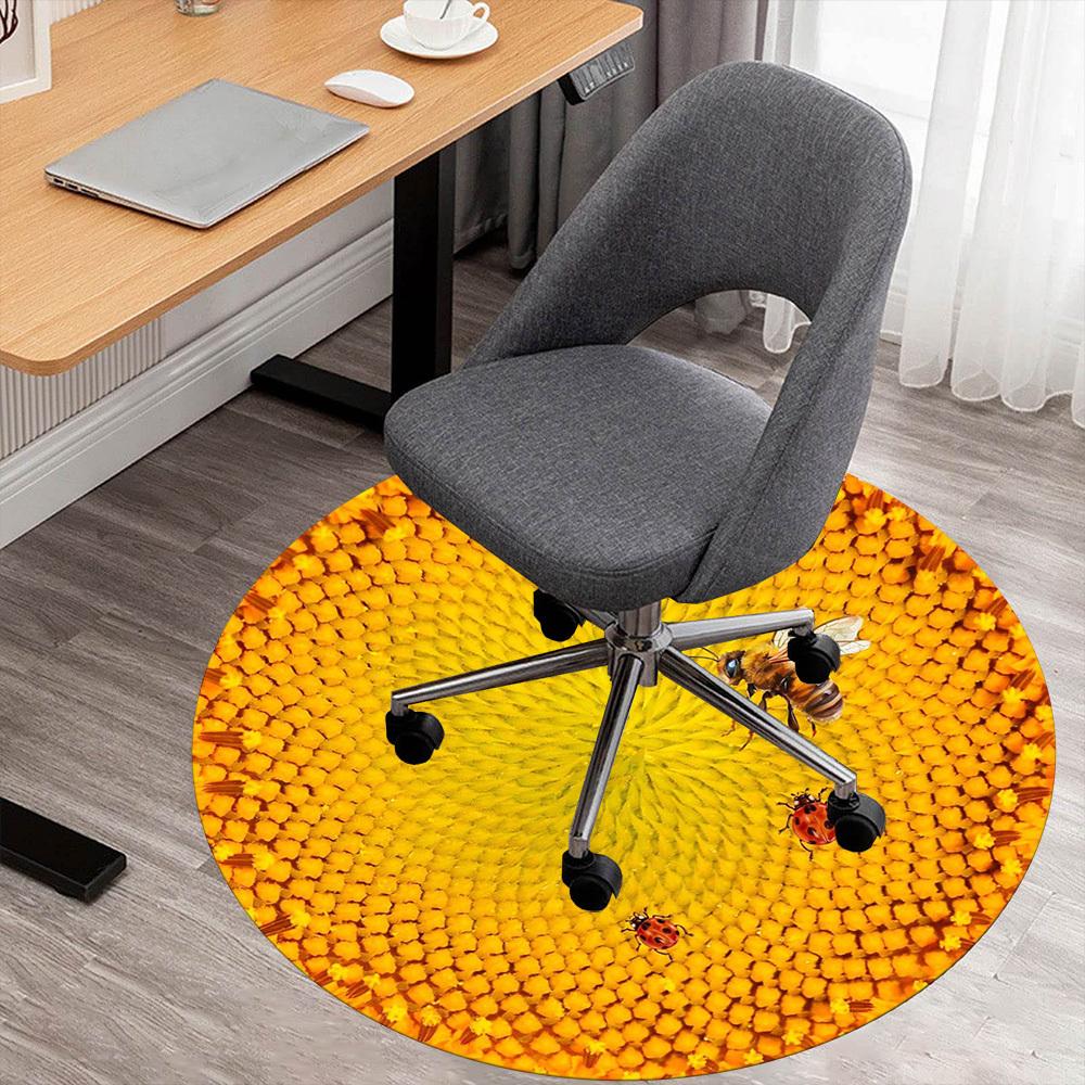 

1pc Sunflower Bees Round Chair mat office Area Rug - Non-Slip, Floor Mat for Office, Bedroom, Ideal home decor gift c0112109 80cm