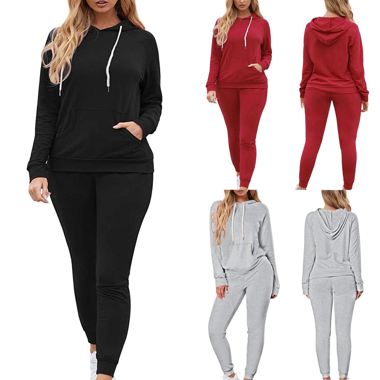 

Женская одежда из 2 предметов, повседневный спортивный костюм, пуловер с капюшоном, спортивные штаны, спортивная одежда S чёрный