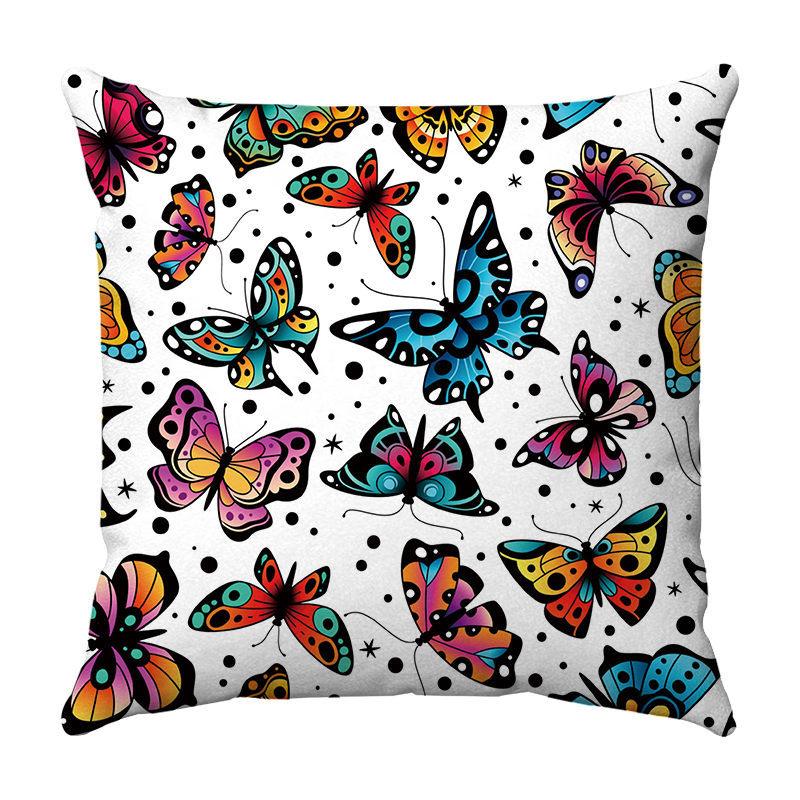 Seamless Watercolor Butterfly Digital Printing Short Plush Pillow Covers for Car Sofa Office Cushion Cover Home Goods 60x60cm