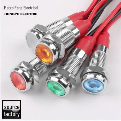 Yüksek Parlaklık 6mm Metal Gösterge Lambası Kablolu - 12V/5V/24V/220V, Kırmızı, Yeşil, Sarı, Mavi, Beyaz Renklerde Mevcut, Düz Güç Sinyal Lambası