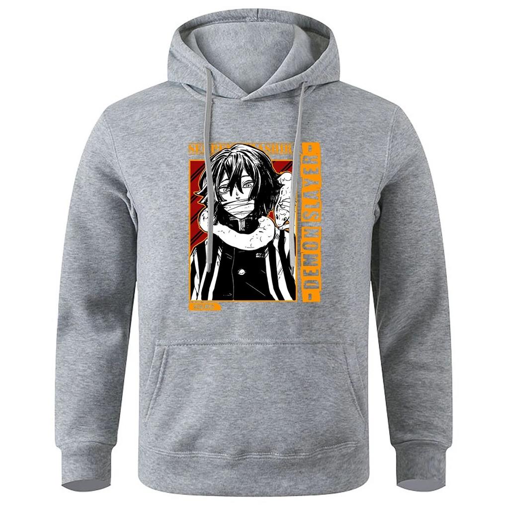 Anime Demon Slayer Obanai Iguro Unisex Hooded Autumn Shoulder Drop Sweatshirt Casual Soft Sportswears Street Hat Rope Unisexs Pullover