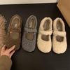 Retro gentle fairy wind fluffy shoes female new autumn and winter casual fashion flat one-word cotton shoes