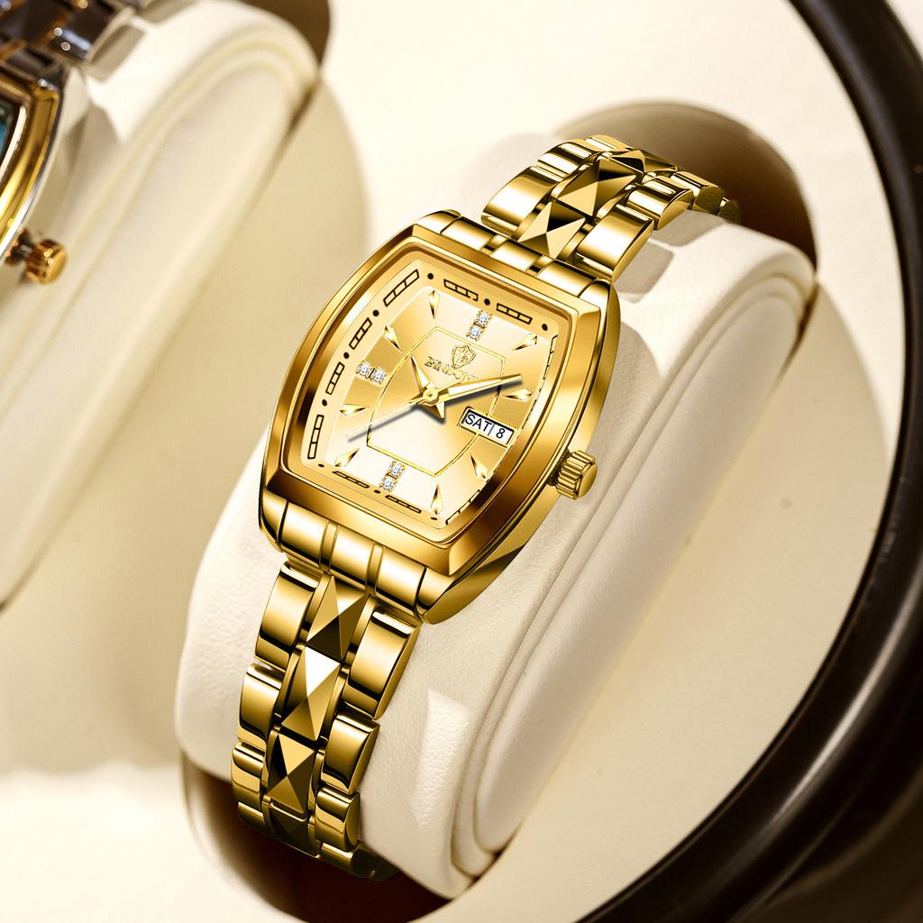 Leichter Luxus Neue Damen Herrenuhr Business Stahlband Wasserdicht Kalender Damen Mode Quarz Armbanduhren Geschenk