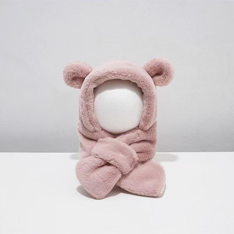 Trendy Cute Cartoon Hat Scarf Winter Warm Scarf Hat For Women Girls Kawaii Ear Protection Soft Furry Scarf Cap Gifts
