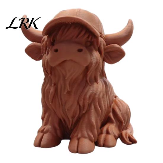 Cute Animal Figurine Rustic Highland Cow Ornament, Terracotta Color 3D Printed Statue, Desktop Decoration for Home Desk Shelf Farmhouse Decor
