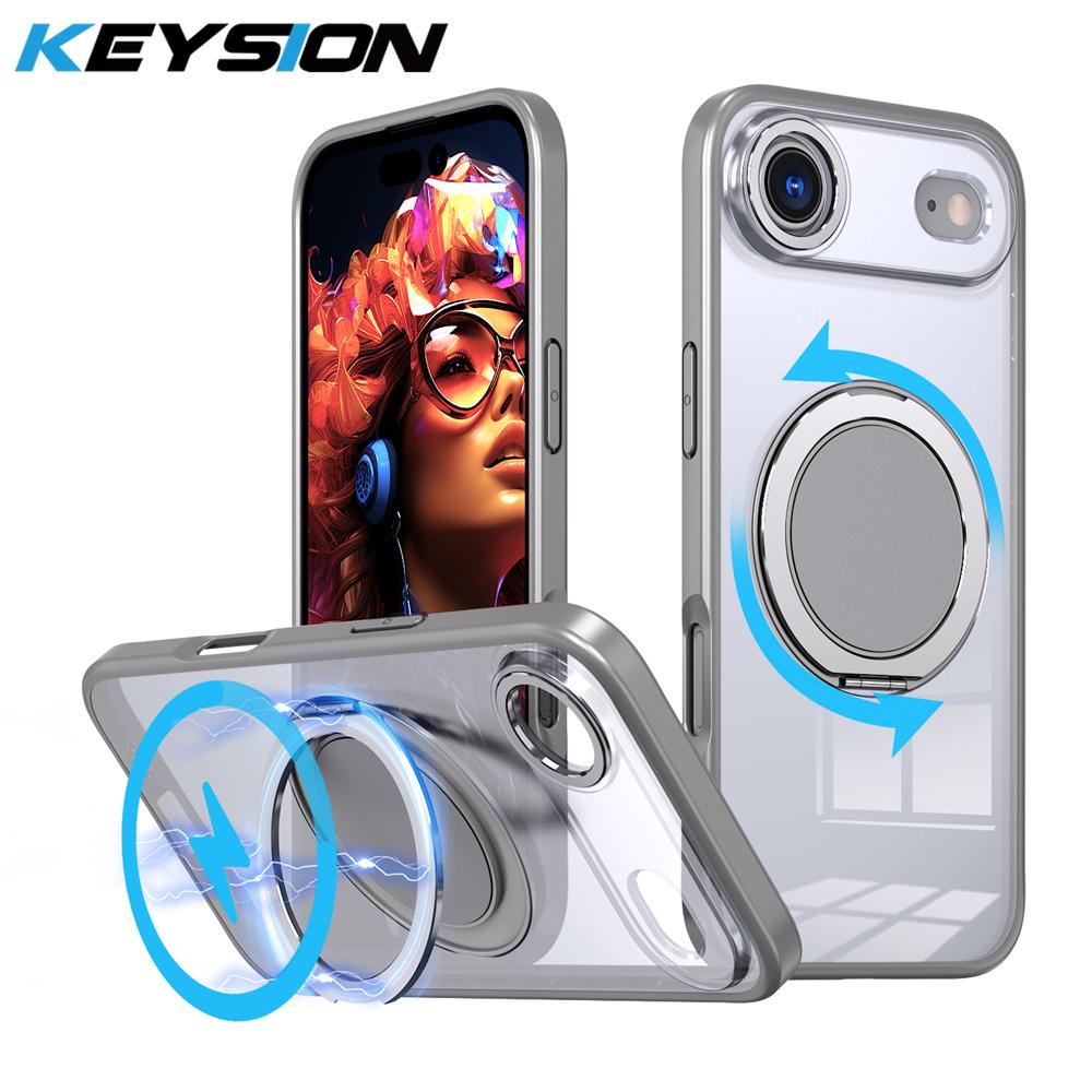 

KEYSION Противоударный матовый прозрачный чехол для MagSafe для iPhone 17 17 Air с вращающейся на 360° магнитной подставкой-кольцом, задняя крышка для телефона for iPhone 17 Air серый