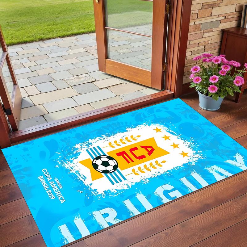 Anti‑Slip Crystal Velvet Floor Rug, Uruguay National Team Design Carpet for Indoor Living Bedroom Home Decoration