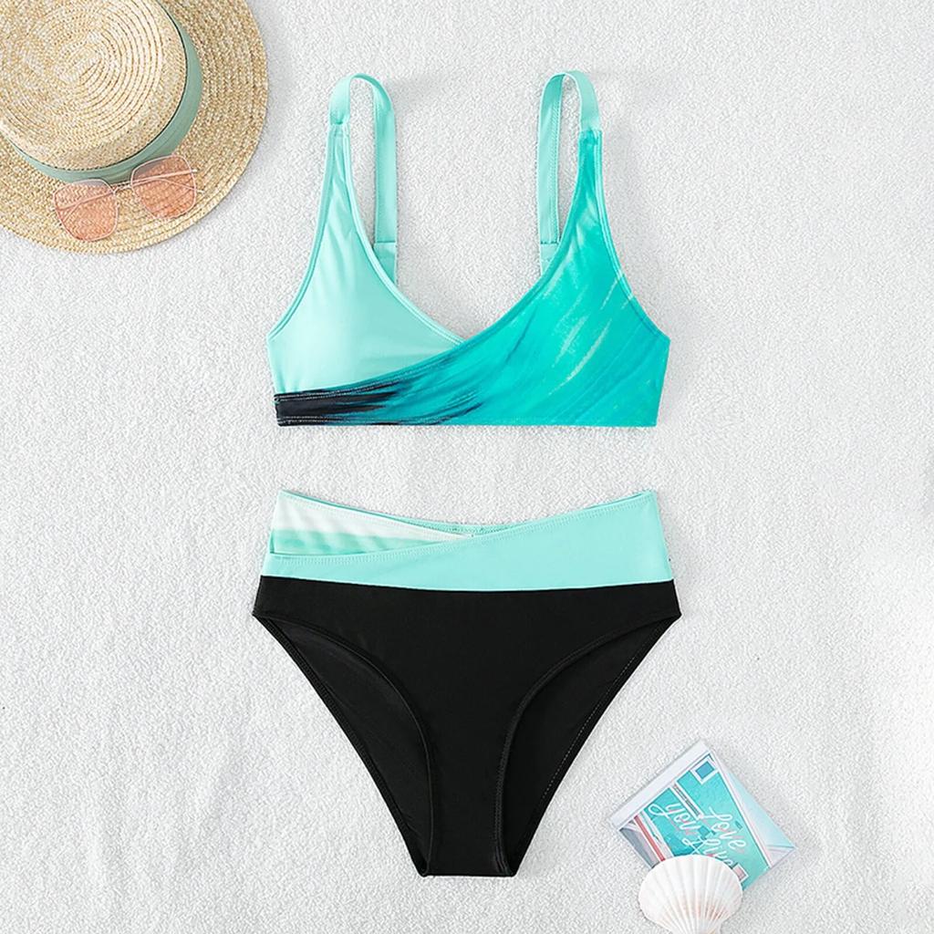 Ladies Plus Size Swimsuits Women'S High Waisted Two Pieces Set Womens Swimsuit Tops Medium Vintage Print Bandeau Swimsuit