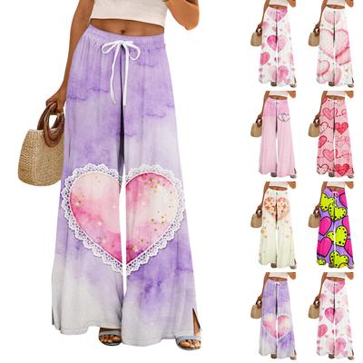 Calças Palazzo Boho de Verão para Mulheres Cintura Alta Perna Larga Estampadas Calças Casuais Com Bolsos