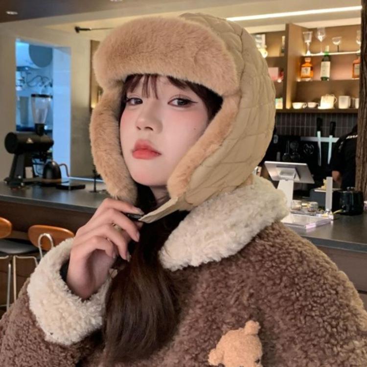 Warm plush big head circumference men's and women's cycling cold-proof plush warm ski cap windproof ear cap