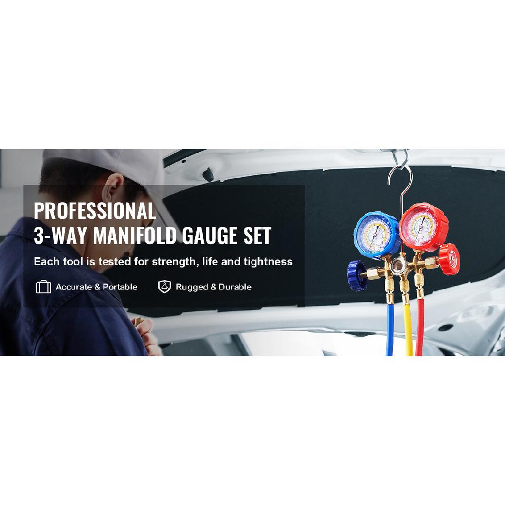 SucceBuy AC Gauge Set 3 Way AC Manifold Gauge Set for R134A/ R22/R12/R502 Refrigerant Works on Car Freon Charging and Evacuation