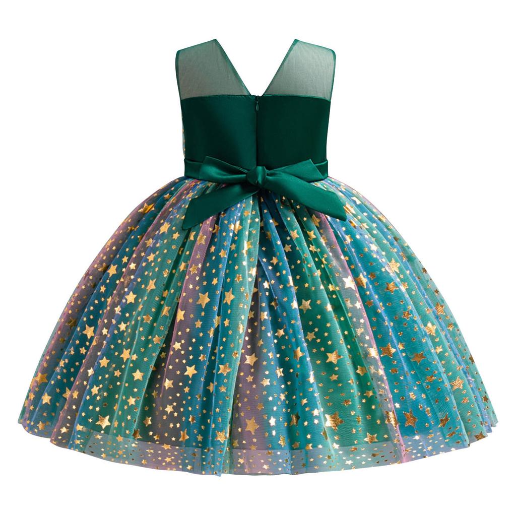 Summer Girls Princess Dress Colorful Children's Star Mesh Puffy Dress Skirt