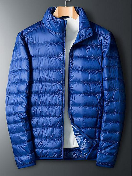 Men's Lightweight White Duck Down Winter Jacket, Large, Loose Fit, Youth Short Style, Outdoor Sports, Stand Collar, Warmth.