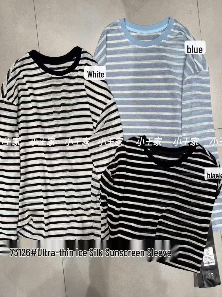 

Xiao Wang s Summer Plus Size Loose Fit Korean Style Knitted Striped Sun Protection Top One Size чорний