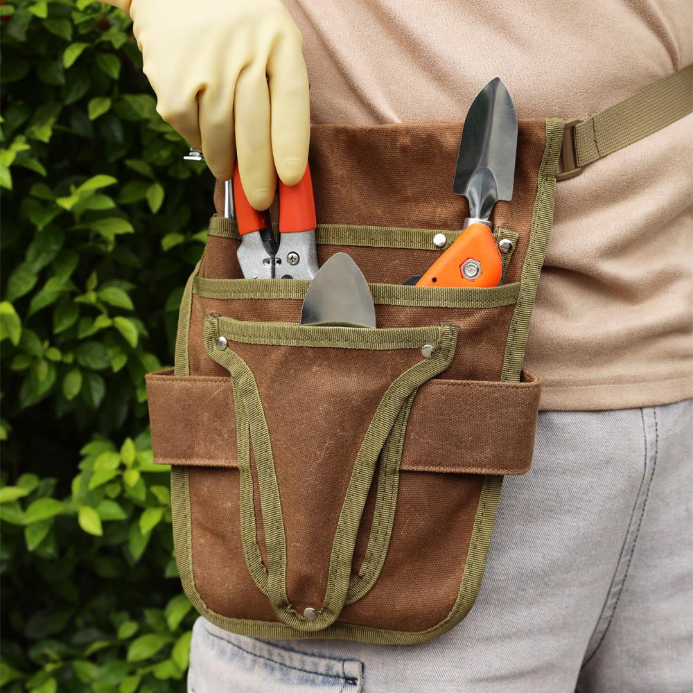 Waxed Canvas Waist Tool Pouch, Wear-resistant Hanging Storage Bag for Gardening Weeding & Electrician Tools