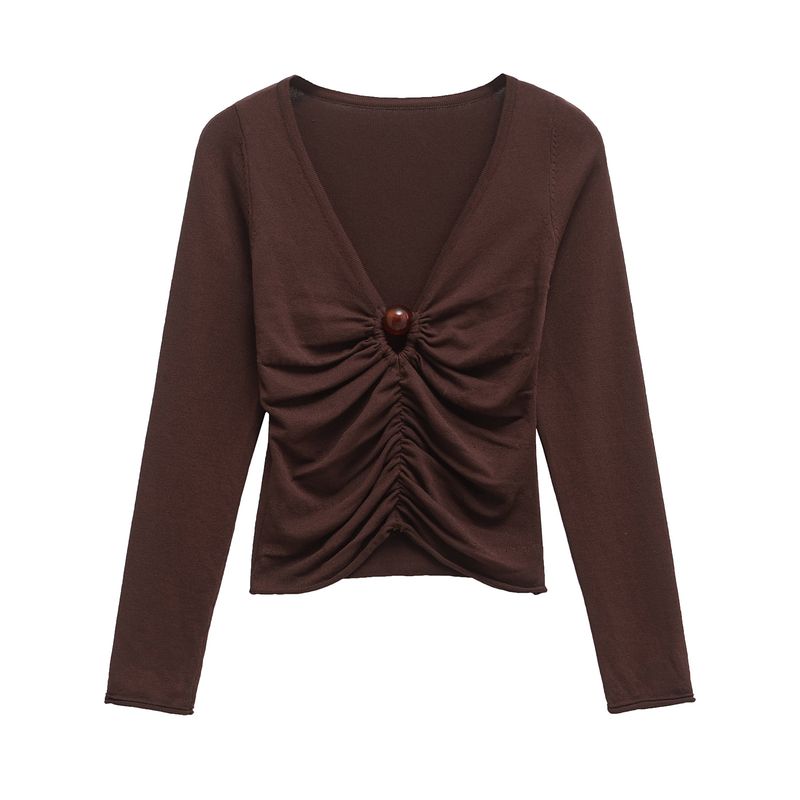 Kaslead New Arrival Women's Clothing Fashion Blowing Ball Accessories V Neck Long Sleeves Knitting Peplum Top 3920480