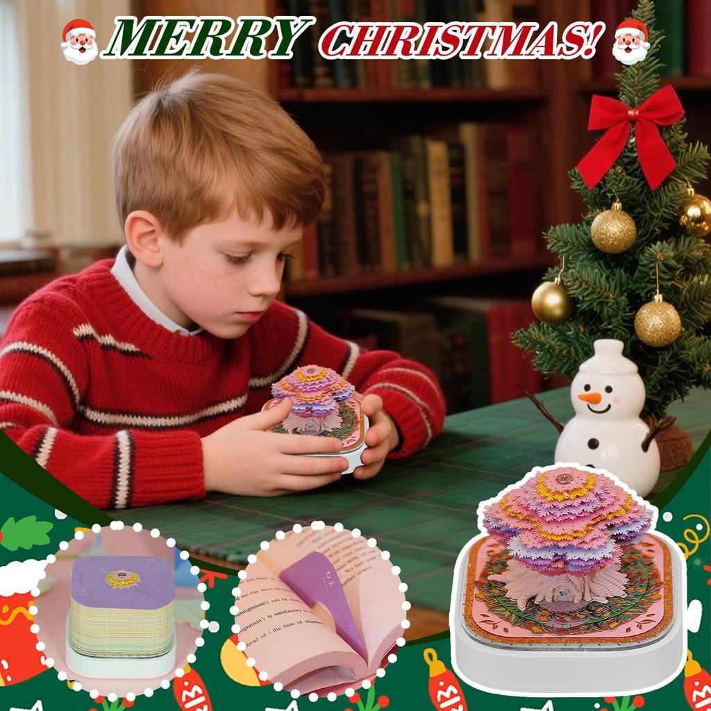 Colorful Tree House Desk Calendar 3D Tear Away Paper Carving Art Memo Pad Holiday Office Desktop Decoration Gift