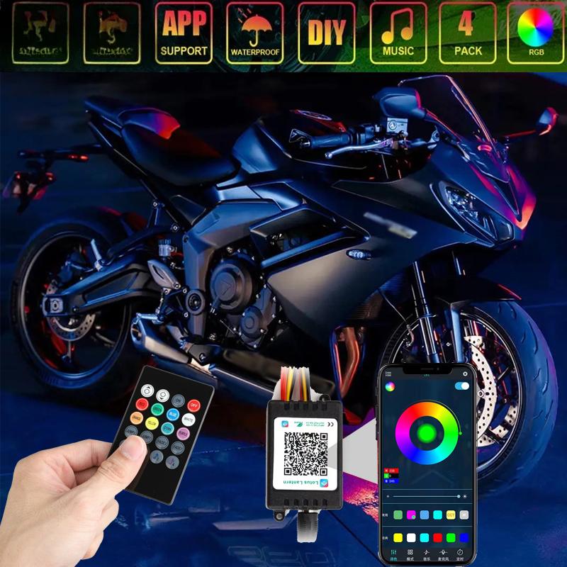 Motorcycle Car Atmosphere Foot Light RGB APP LED Remote Control Flexible Waterproof Sound Control 12V Moto Decorative Lamp Strip