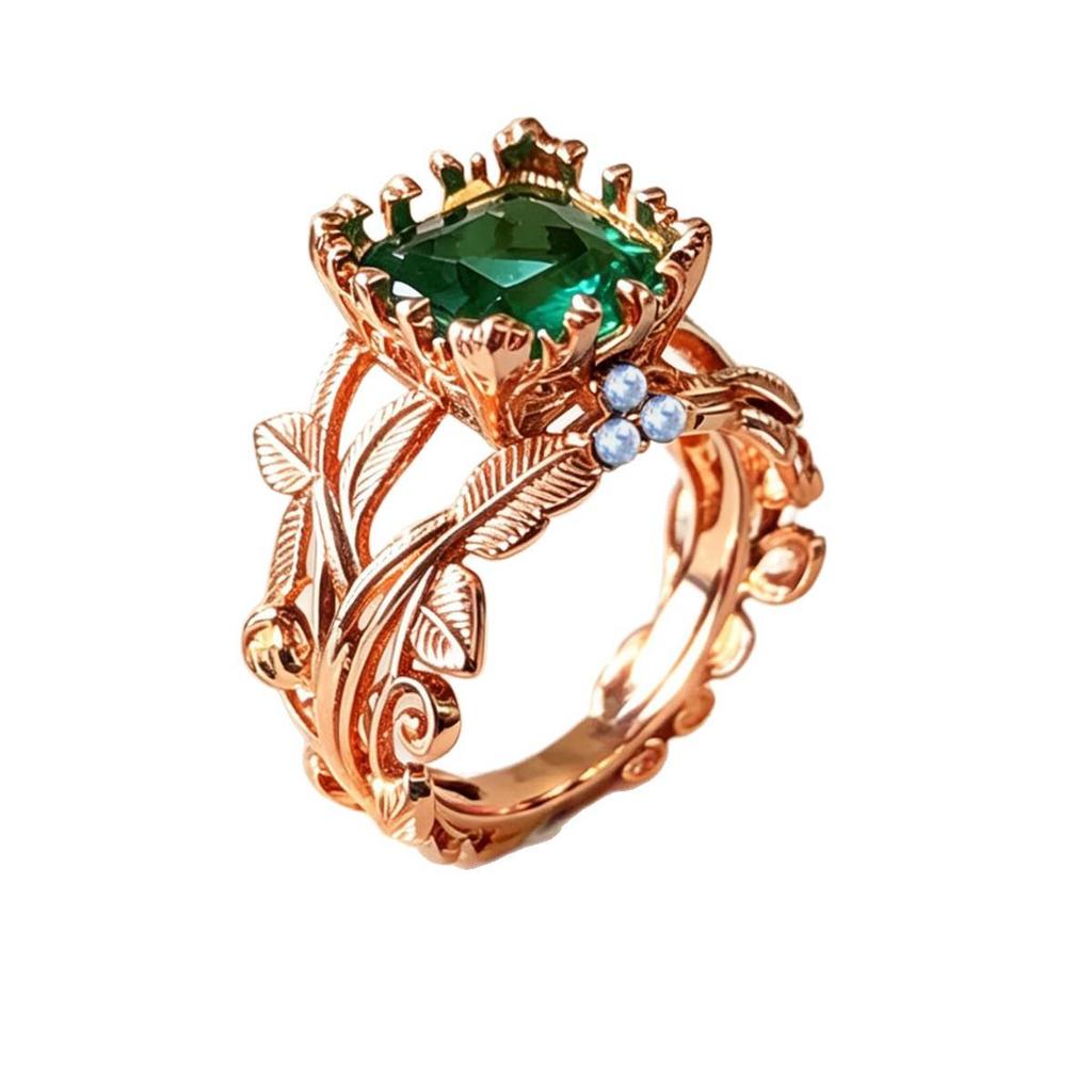 Rose Gold Emerald Leaf Hollow Ring – Light Luxury Women's Jewelry