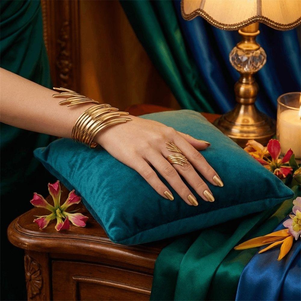Jewelry Metal Open Bangles Geometric Upper Arm Cuff Luxury Bangles Ring Set  Party Jewelry