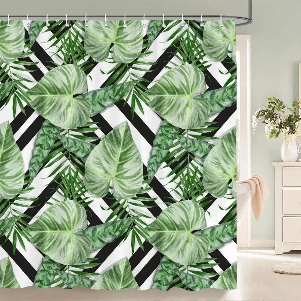 Tropical Green Plant Leaf Palm Cactus Shower Curtains Bathroom Curtain Frabic Waterproof Polyester Bath Curtain With Hooks