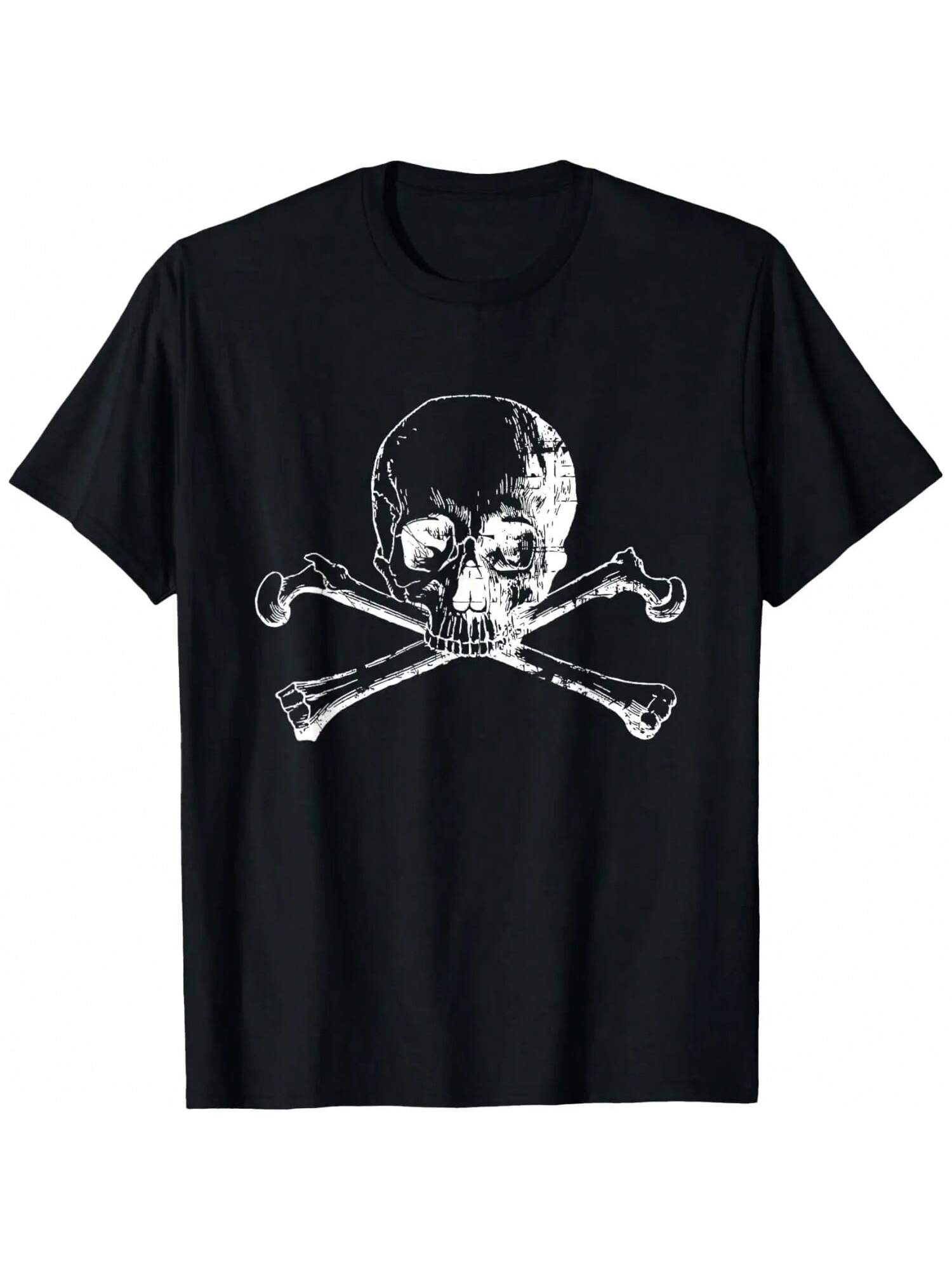 Distressed White Skull And Cross Bones Graphic Tee Shirt T-Shirt S