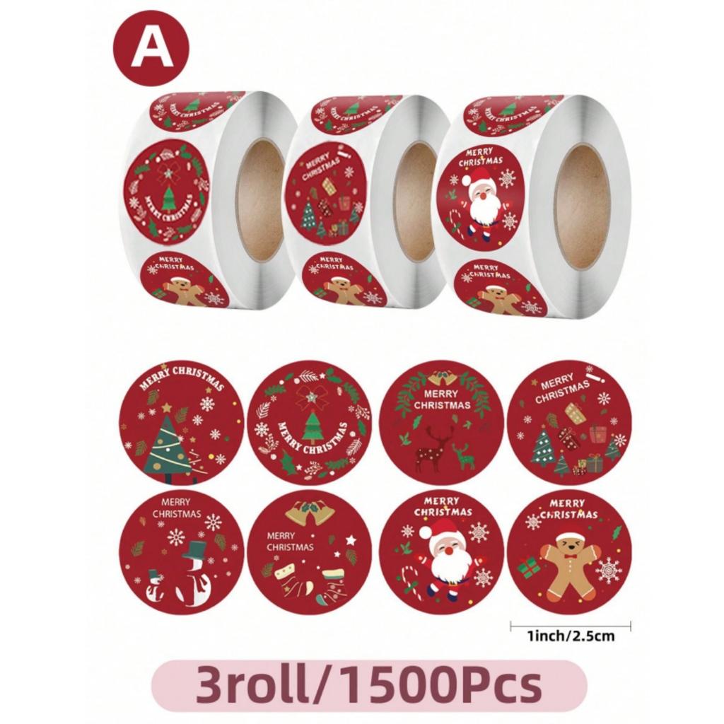 2500pcs Merry Christmas Stickers Cartoon Xmas Pattern Sealed Labels Decals for DIY Gift Baking Envelope Packaging Decoration