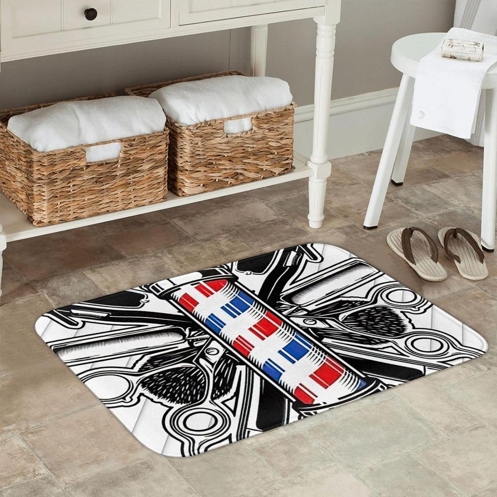 Barber Shop Doormat Scissors Straight Razor Comb Rug Washable Non Slip Floor Mat Welcome Sign For Hair Salon Entrance Studio