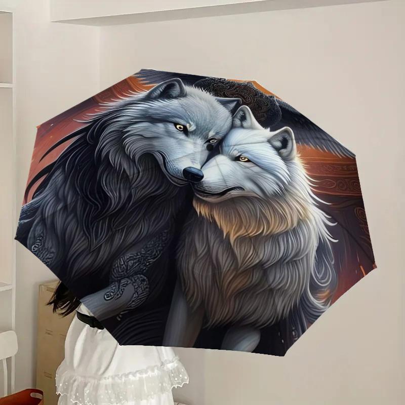 1pc Winged Wolves in Viking Helmets Umbrella with Plastic Handle,Suitable for All Seasons Home Travel Outdoor UmbrellaDD967