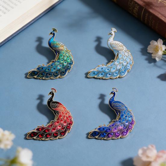 Brooch Pin Gradient Color UV Printing Peacock Shape Zinc Alloy Pin Suits Coats Sweaters Badge Versatile Accessories
