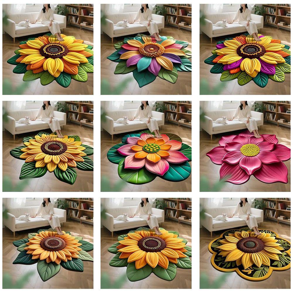 Special-shaped Sunflower Carpet Soft Flower Carpet  for Living Room Tea Table Bedside