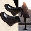 Bottines en cuir Pu noir pour femmes, chaussures de moto courtes en peluche, Vintage, à lacets, automne-hiver, 2023