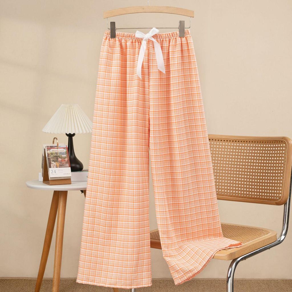 Women's Cloud Cotton Plaid Pajama Pants - Summer Casual Wide-Leg, Lightweight, Outdoor-Friendly, Yarn-Dyed, Long Style