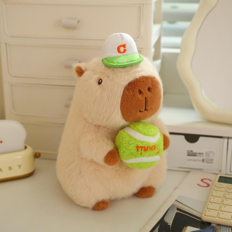 Snotty Bear Capybara Plush Toy: Cute Baseball Cap Keychain with Snap Bracelet