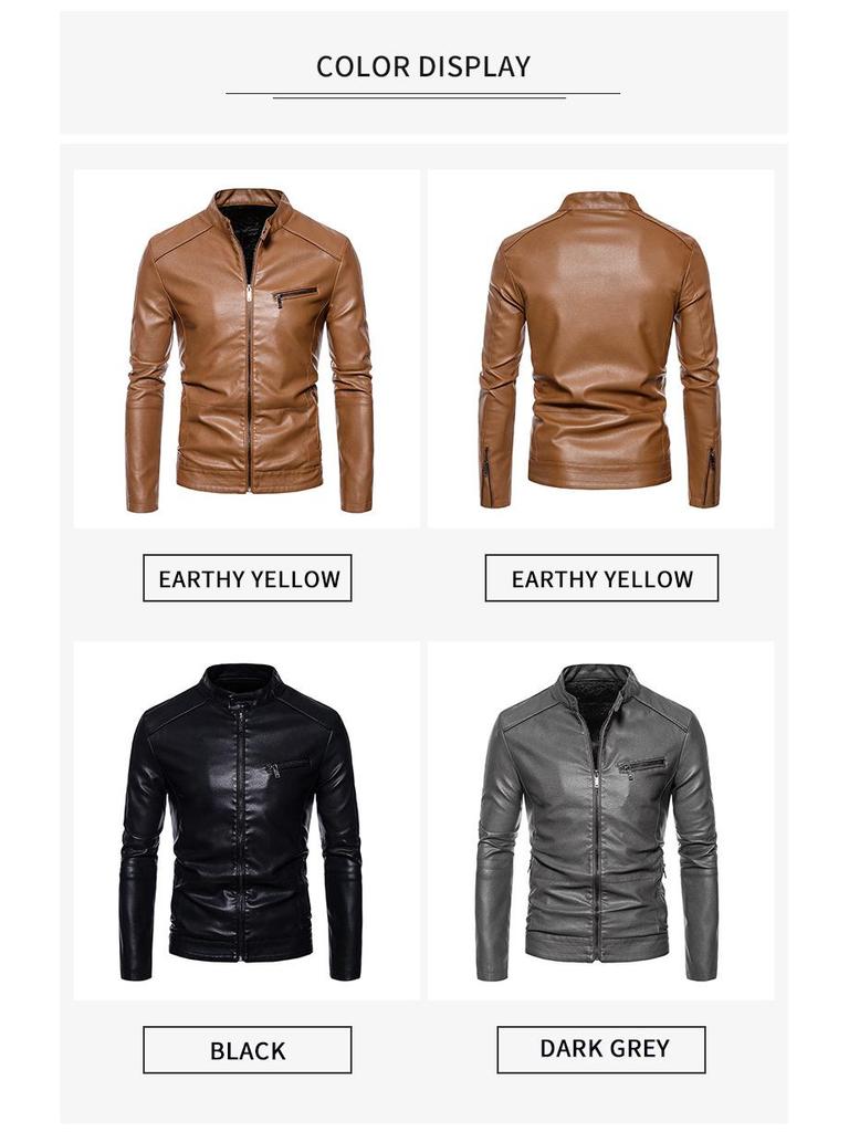 2024 Men's Autumn PU Leather Stand Collar Motorcycle Jacket - Trendy and Handsome Design