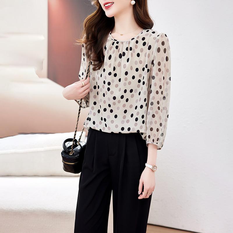 Silk Polka Dot Shirt Women's  New Thin Loose and Thin Mulberry Silk Top