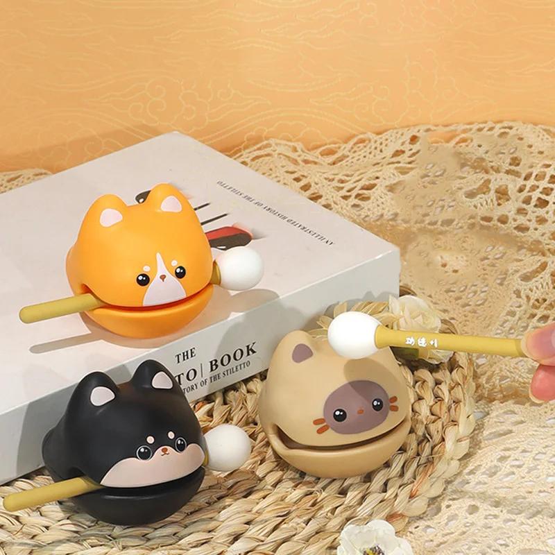 1PC Cute Cartoon Wooden Fish Funny Decompression Toy Soundmaking Percussion Instrument Fortunate Wooden Fish Cat Figurines Decor