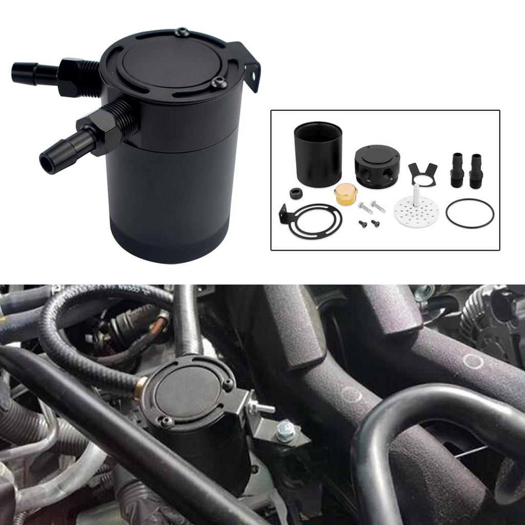 Compact  2-Port Aluminum Oil Catch Reservoir Can Tank Black Universal