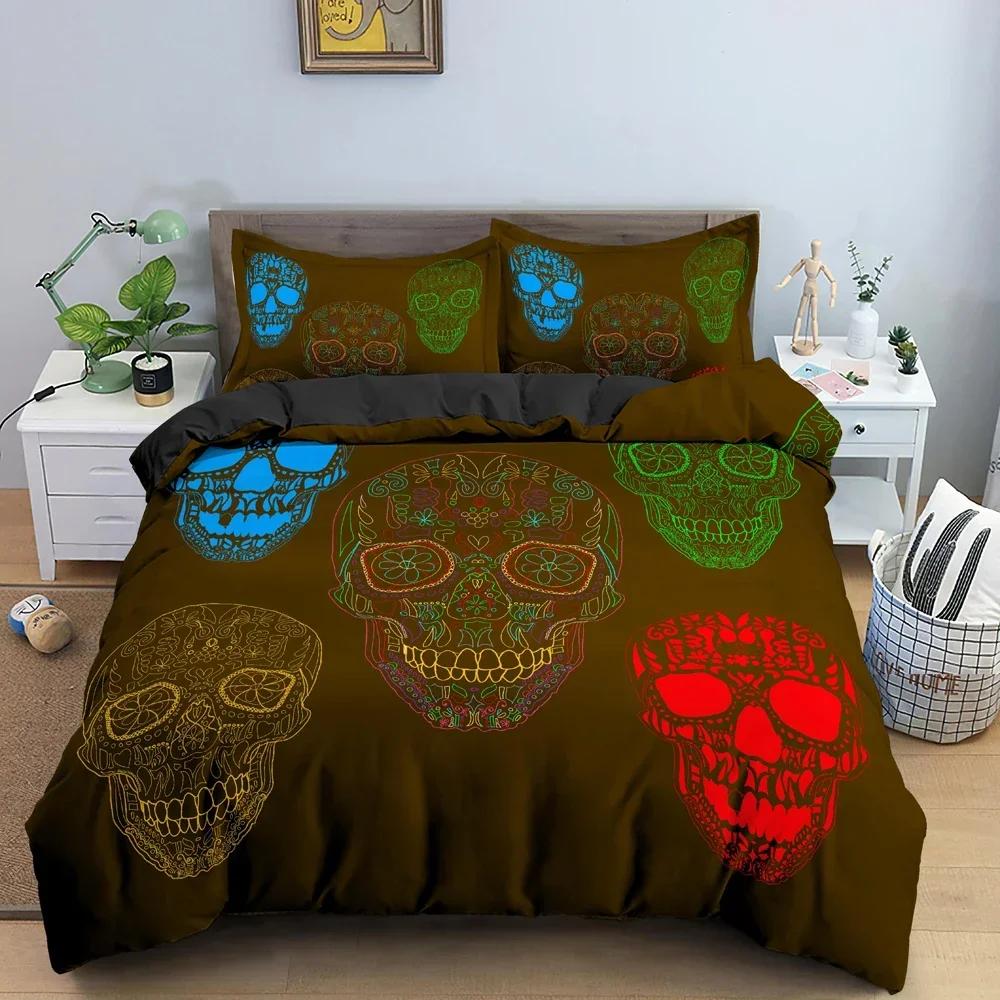 3D Skull Print Skeleton Bedding Set Single Twin Double Queen King Cal King Size Bed Linen Set