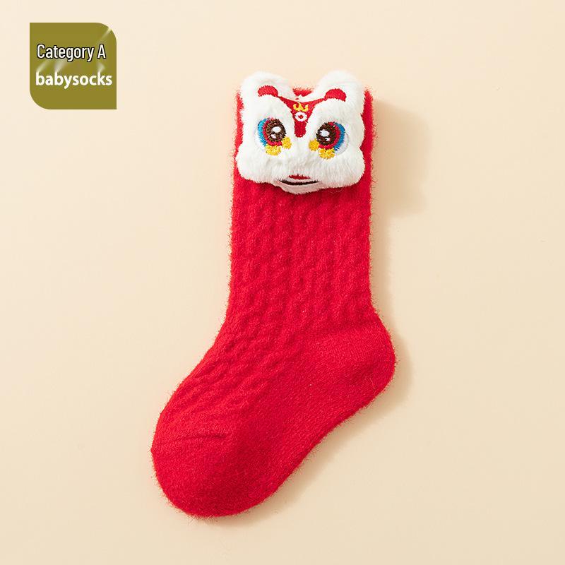 First Birthday Festive Red Socks for Boys and Girls - Warm Coral Fleece for Autumn & Winter