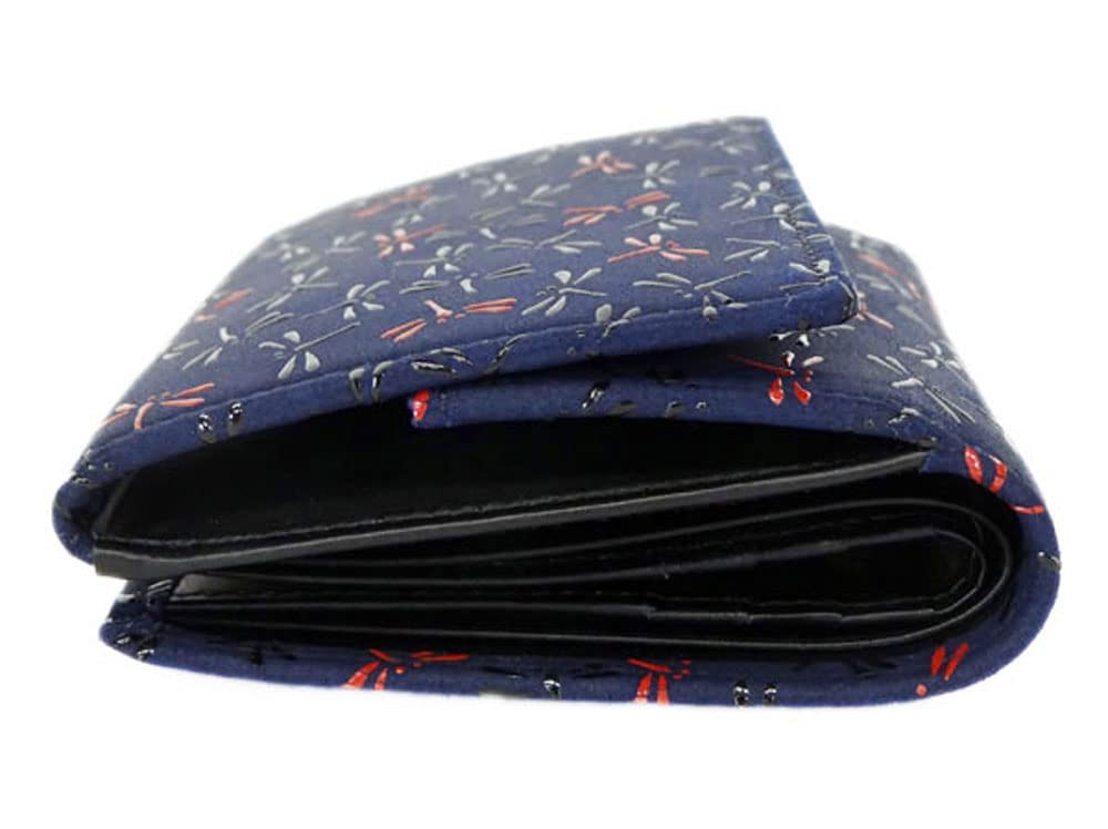 Inden Wallet Nagomi Billfold 7527 Navy Deerskin x Red and Black Lacquer Dragonfly Pattern [Inden-ya] Bi-fold