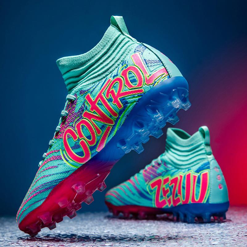 High-top football shoes, artificial turf AG spikes, leather feet, boys and girls, student training sneakers