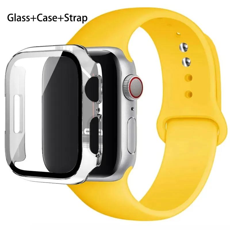 Szkło + etui + pasek do zegarka Apple Watch 44 mm 45 mm 42 mm 41 mm 40 mm 38 mm Silikonowy pasek do zegarka Bransoleta iWatch seria 8 9 7 6 5 4 3 SE