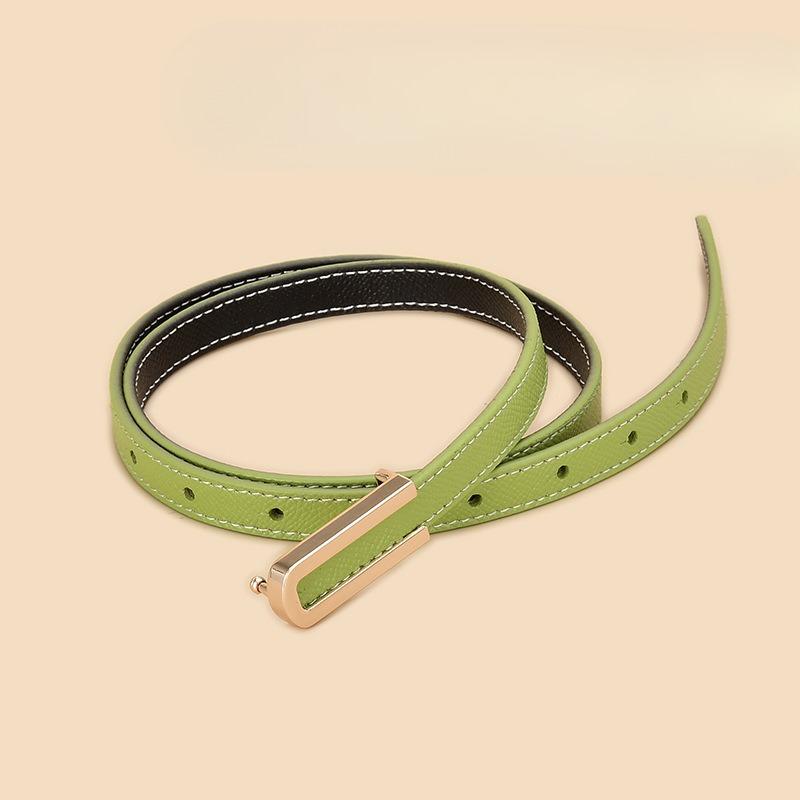 Cowhide Thin Belt for Women Genuine Leather Women's Two-color Belt Dress with Versatile Decorative Exterior Trousers Simple Style