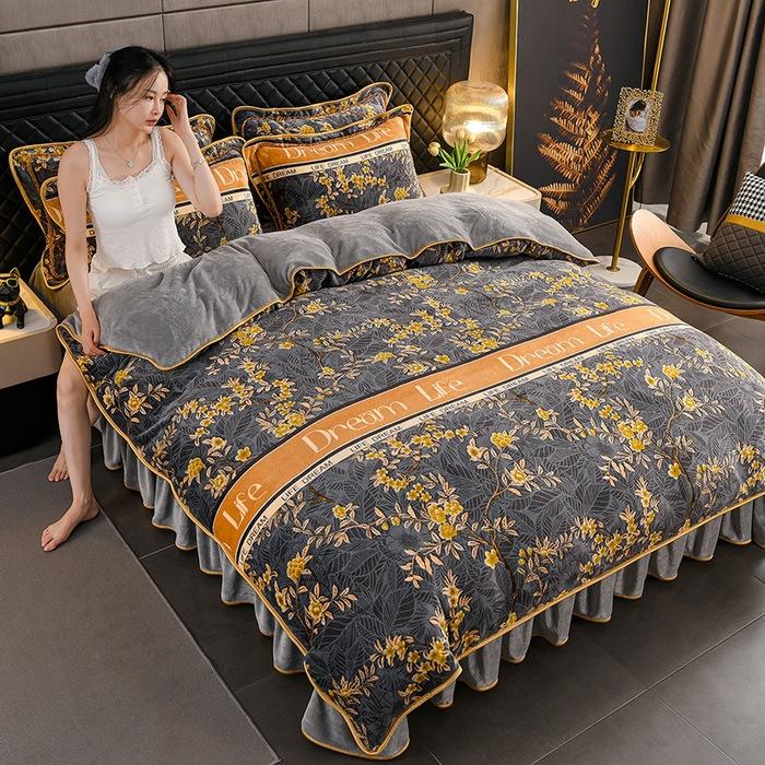 

Thickened Milk Fleece Four-Piece Set, Student Dormitory Three-Piece Set, Bed Skirt, Warm And Anti-Static Fleece Set 1.2m sheet 3pc