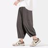 Summer Solid Loose Men Ankle Length Pants Streetwear Fashion Big Size Male Clothing Elastic Waist Casual Thin Wide Leg Trousers