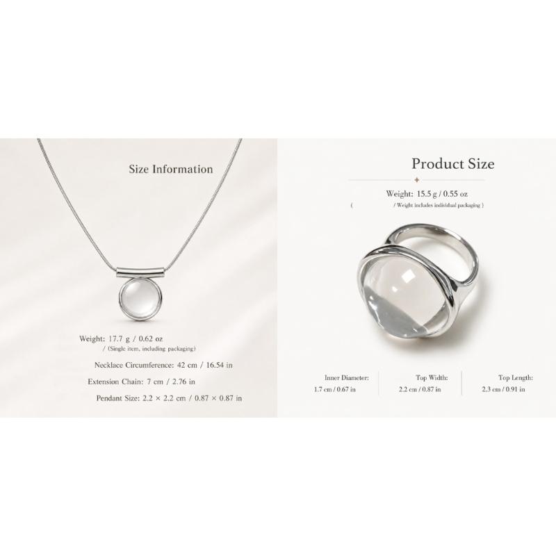 Lightweight Necklace Ring, Alloy and Resin Fashion Jewelry with Clear Colorless Centerpiece for Workwear, Date, and Party Outfits