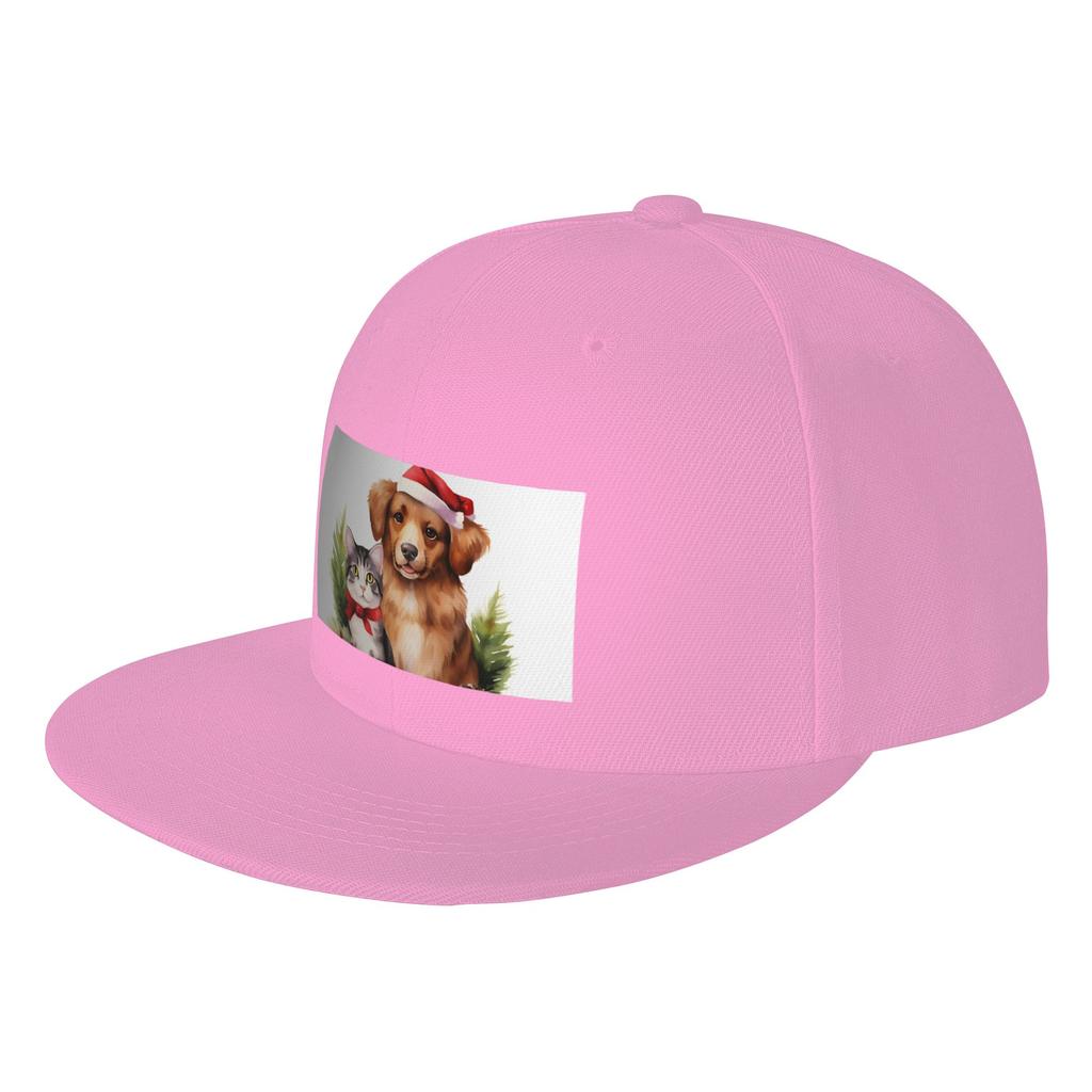 Fashion Adorable dog and cat Christmas holiday print Flat Brim Sun Hat Cycling Baseball Cap
