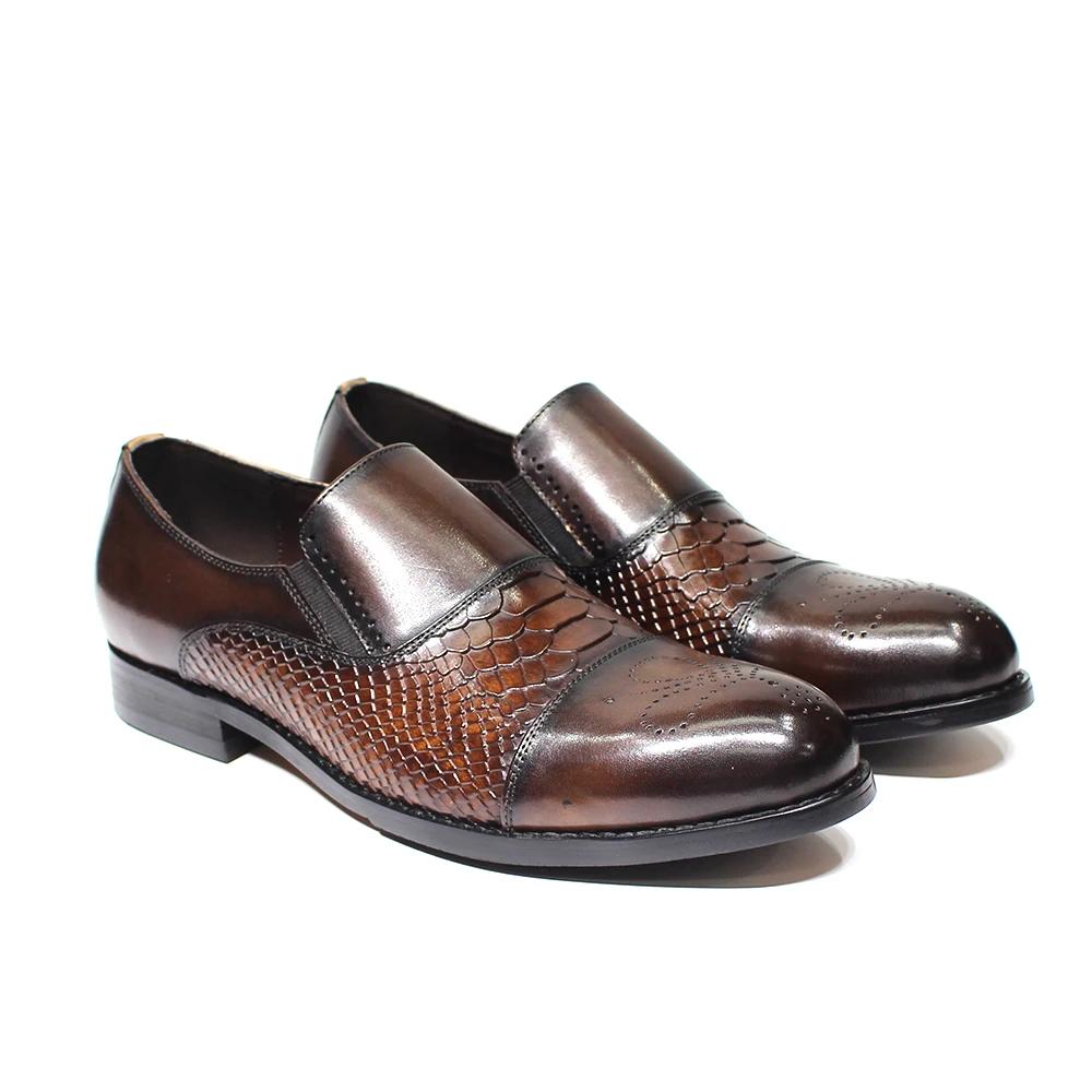Fashion Classic Solid Cap Toe Men's Loafers Snake Print Genuine Leather Slip-On Shoes for Wedding Office Dress Casual Wear