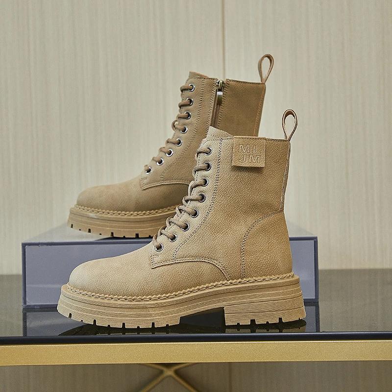 Boots Women New  Shoes Zipper Black Genuine Lolita Leather Ladies Autumn Rock Retro Winter Boots Genuine Leather Fur Boots-W